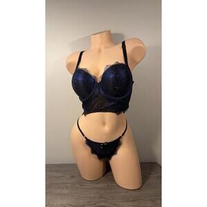 Victoria’s Secret Bra Set Scandalous Blue Foil 34D Swarovski Accents